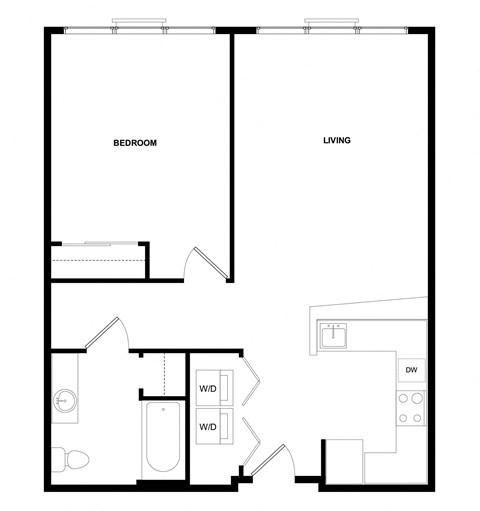 Floor plan for 1 bed, 1 bath, 936 sqft